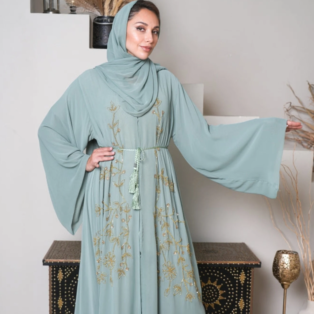 Close-up image of a chiffon abaya to illustrate its sheer and lightweight qualities